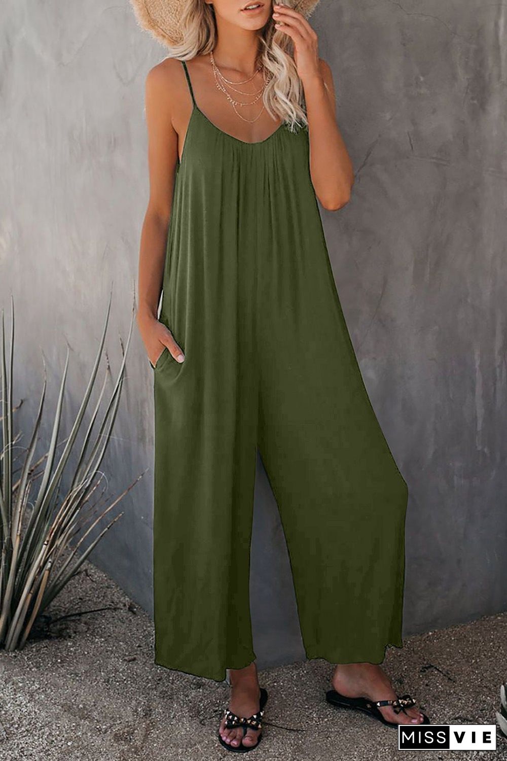 Strap Jumpsuit Women's New Solid Color Pocket Casual Jumpsuit