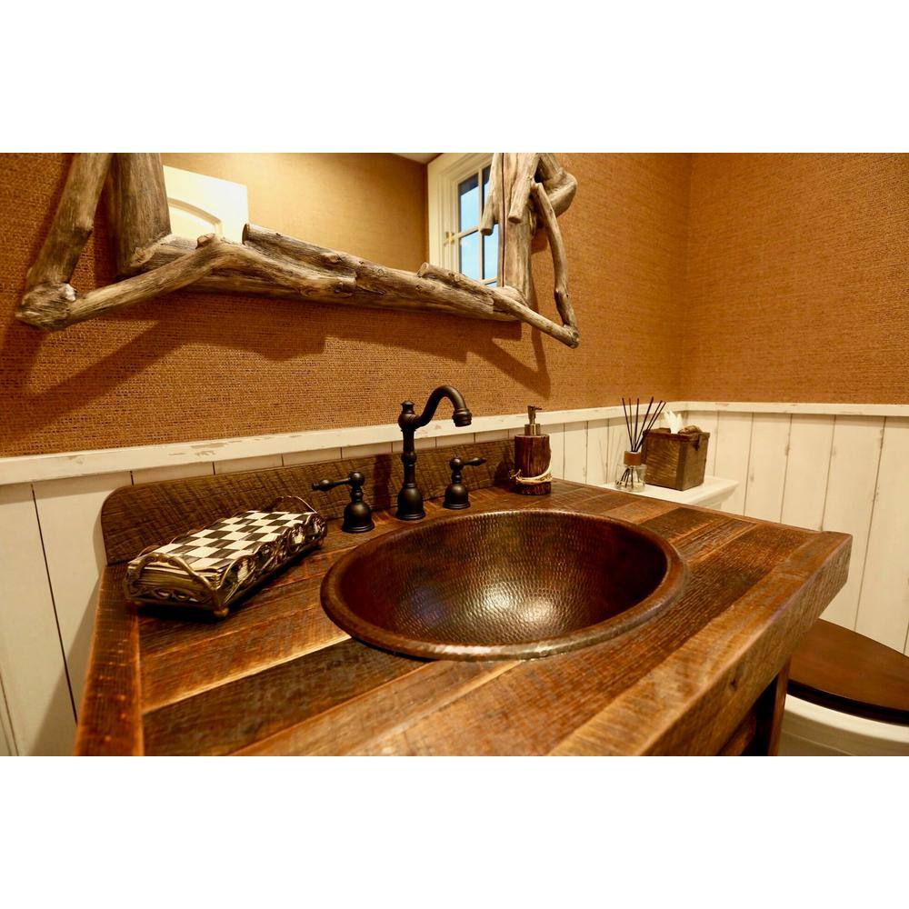 Premier Copper Products Self-Rimming Master Bath Oval Hammered Copper Bathroom Sink in Oil Rubbed Bronze LO20RDB