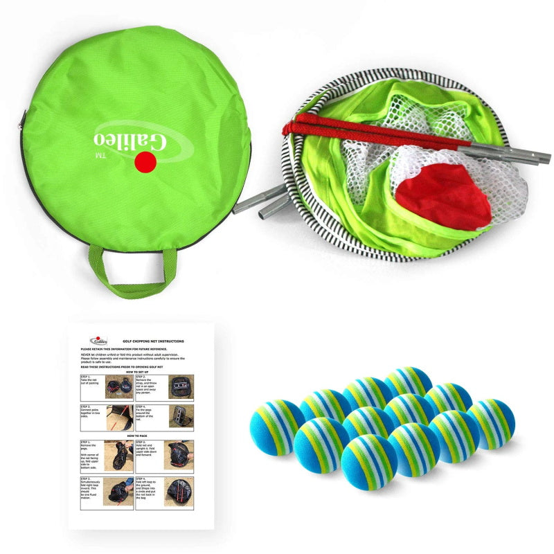 Golf Chipping Net Training Aids with Foam Training Balls(12 pack) |25''X25''X20''| Green | Galileo Sports