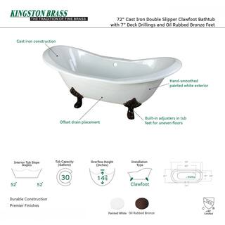 Aqua Eden 72 in. Cast Iron Double Slipper Clawfoot Bathtub in Oil Rubbed Bronze YVCT7D7231NC5