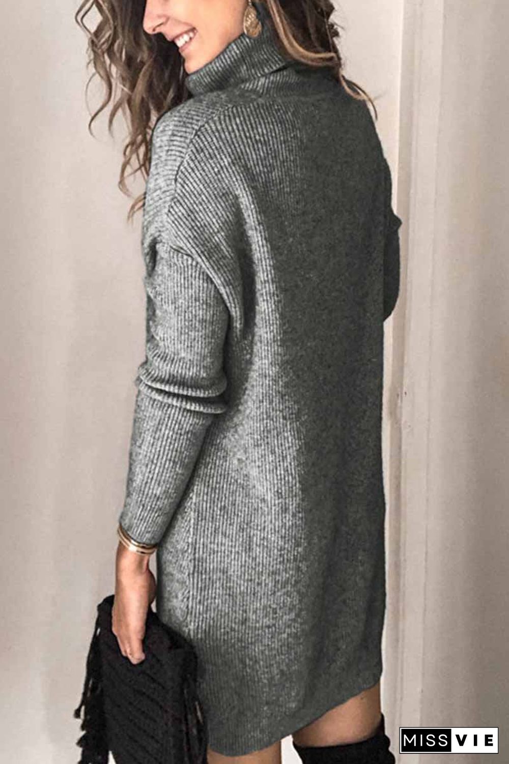 Casual Turtleneck Midi Dress