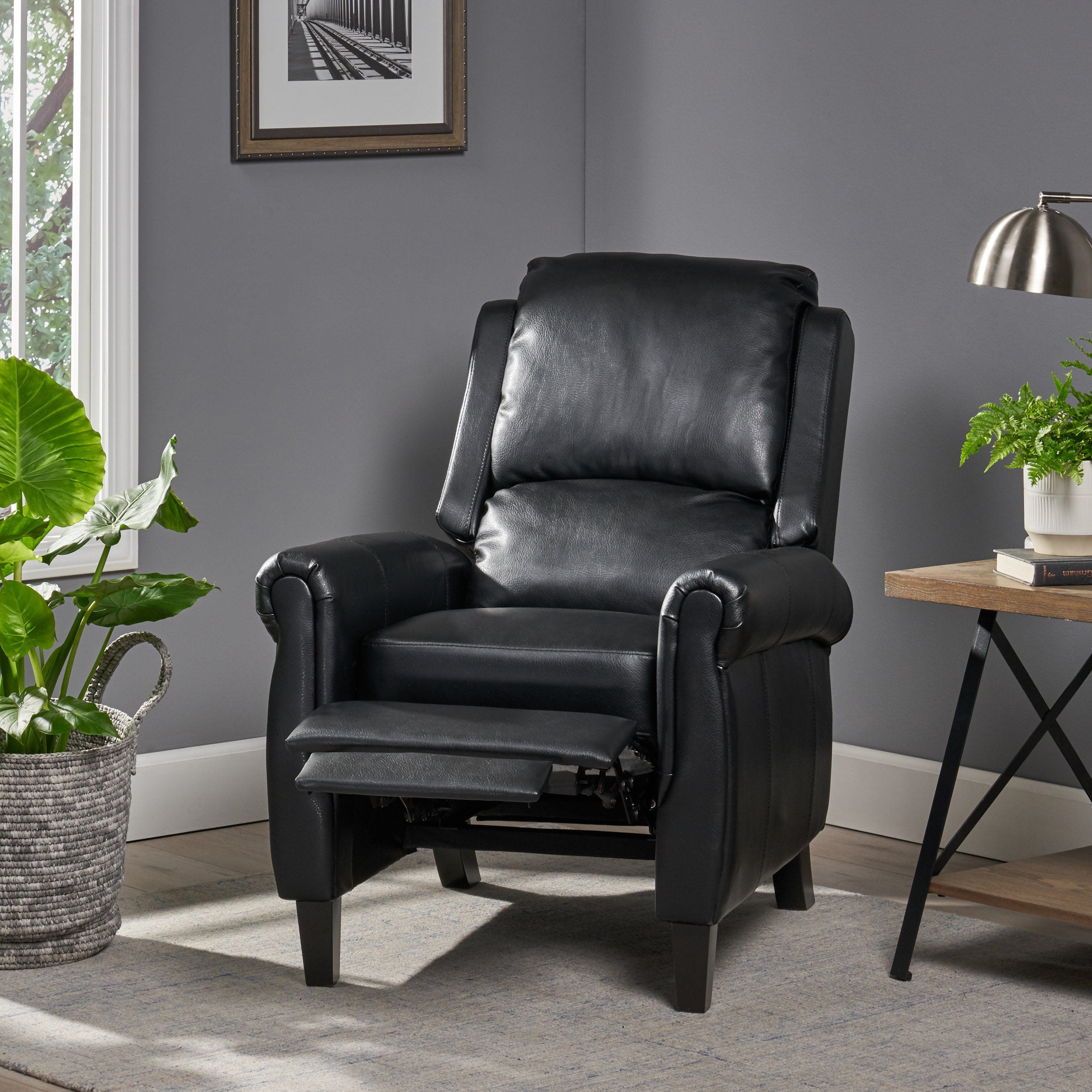 Lloyd Black Leather Recliner Club Chair