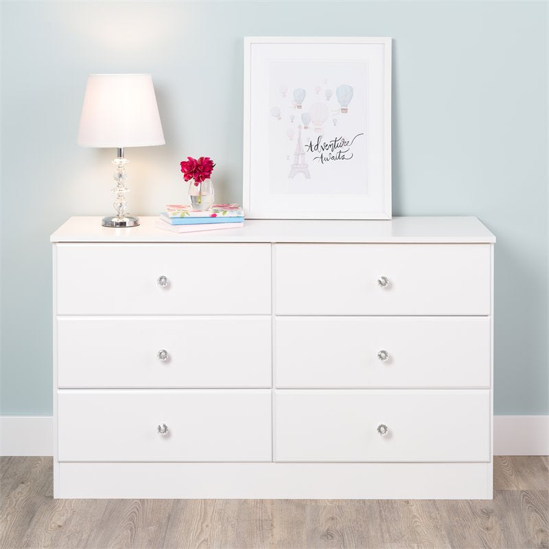 Pemberly Row Contemporary 6 Drawer Double Dresser in White