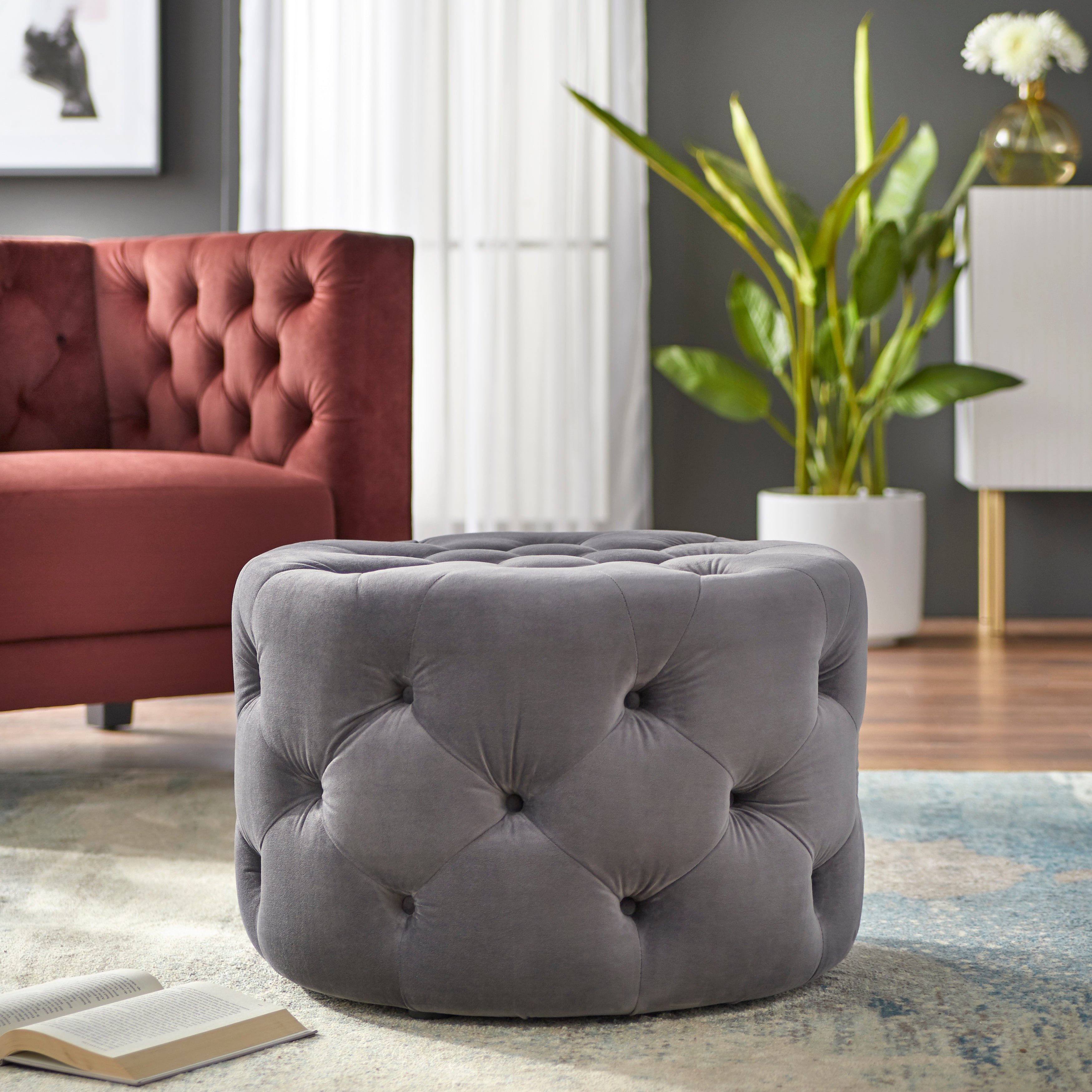 Ottoman - Scopi Round - in Grey