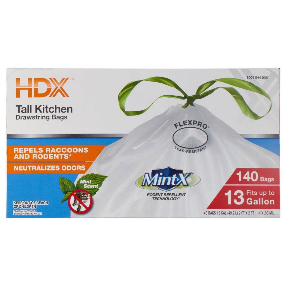 HDX 13 Gal. White Rodent Repellent Tall Kitchen Trash Bags (140-Count) HD2425W140F