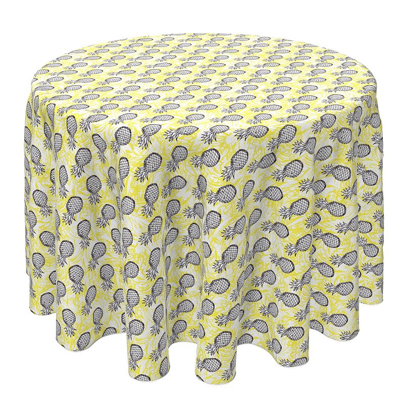 Round Tablecloth， 100% Cotton， 60 Round， Sweet Pineapple Drawing