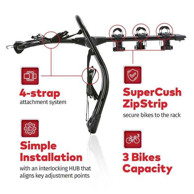 Yakima Fullback 3 Bike Capacity Trunk Bike Strap Rack With 4 Strap Attachment Supercrush Zipstrips Bomber External Frame And Bottle Opener Black