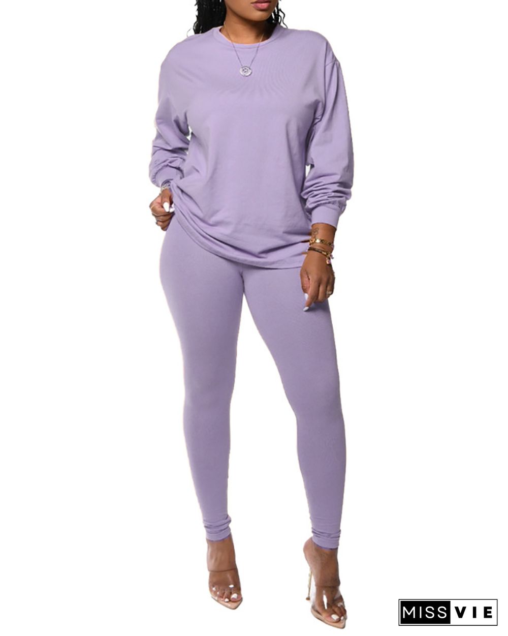 Long Sleeve Top & High Waist Pants Set