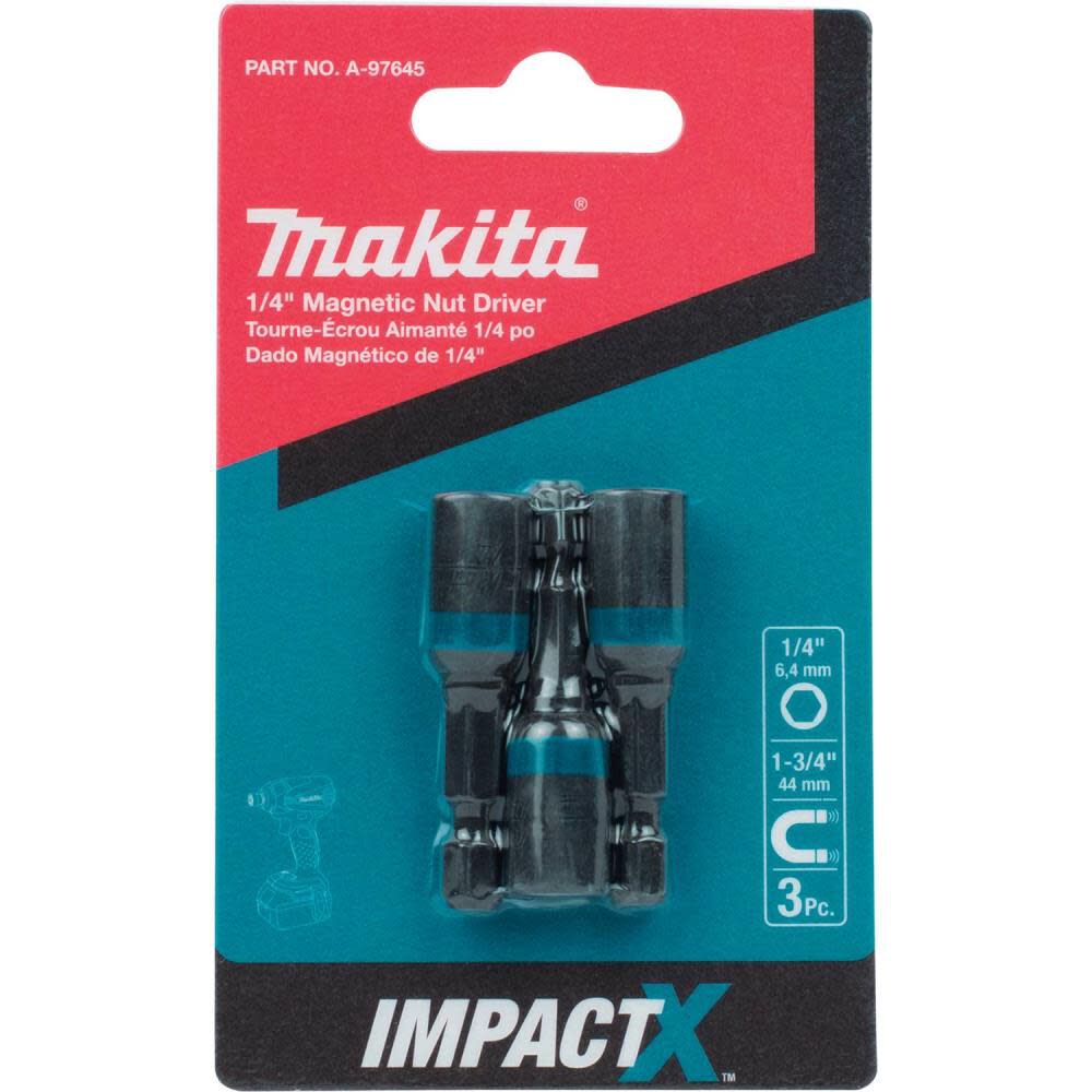 Makita Impact X 1/4 x 1-3/4 Magnetic Nut Driver 3/pk A-97645 from Makita