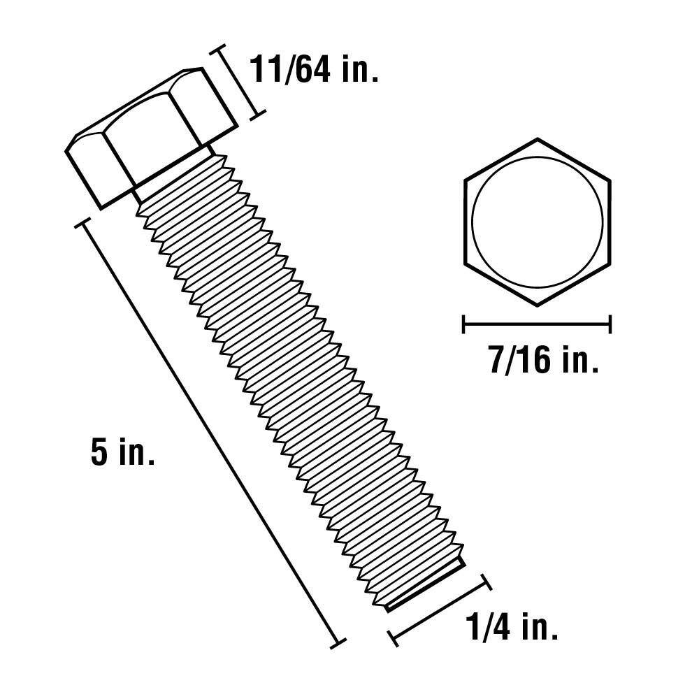 Everbilt 14 in. x 5 in. Zinc Hex Bolt (25-Pack) 83710