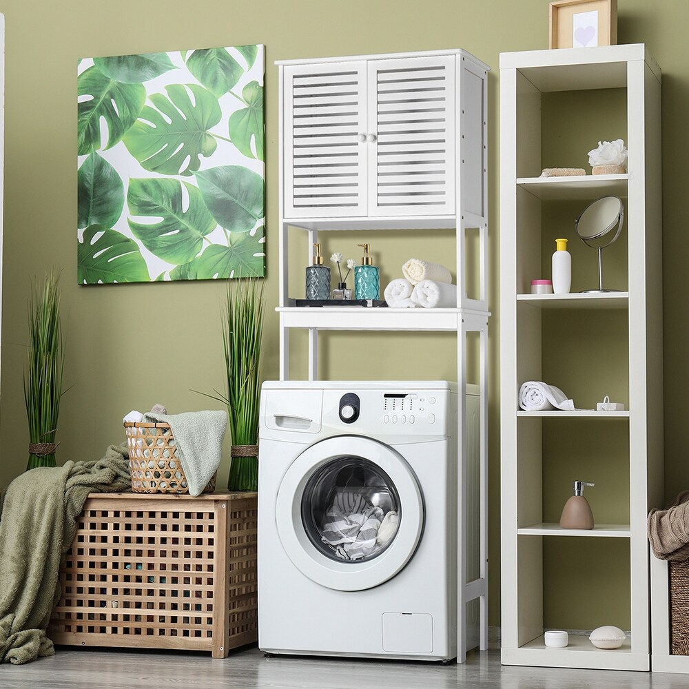 Over The Toilet Bathroom Cabinet with 2 Doors and 1 Shelf  Bamboo