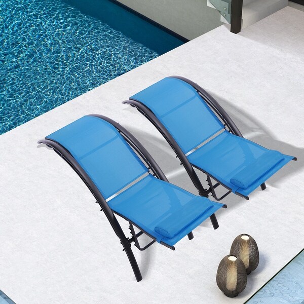 2 Pieces Fabric Patio Chaise Lounge Set with 5 Adjustable Positions - N/A