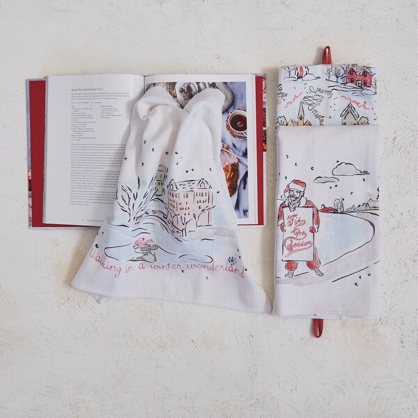 Cotton Printed Tea Towel with Holiday Scene/Pattern，Set of 3