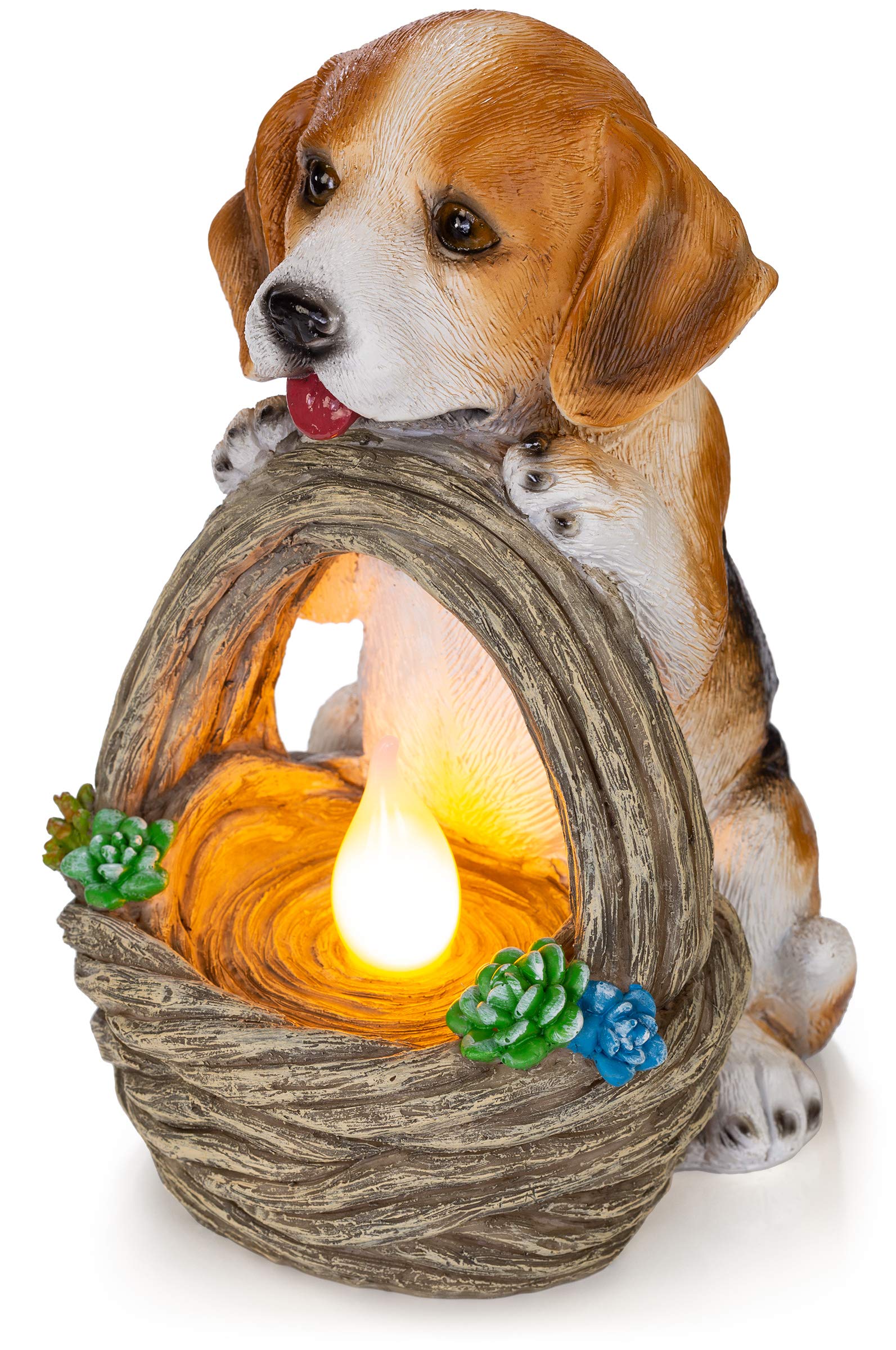 Dawhud Direct Puppy Dog With Basket Solar Powered Led Outdoor Decor Garden