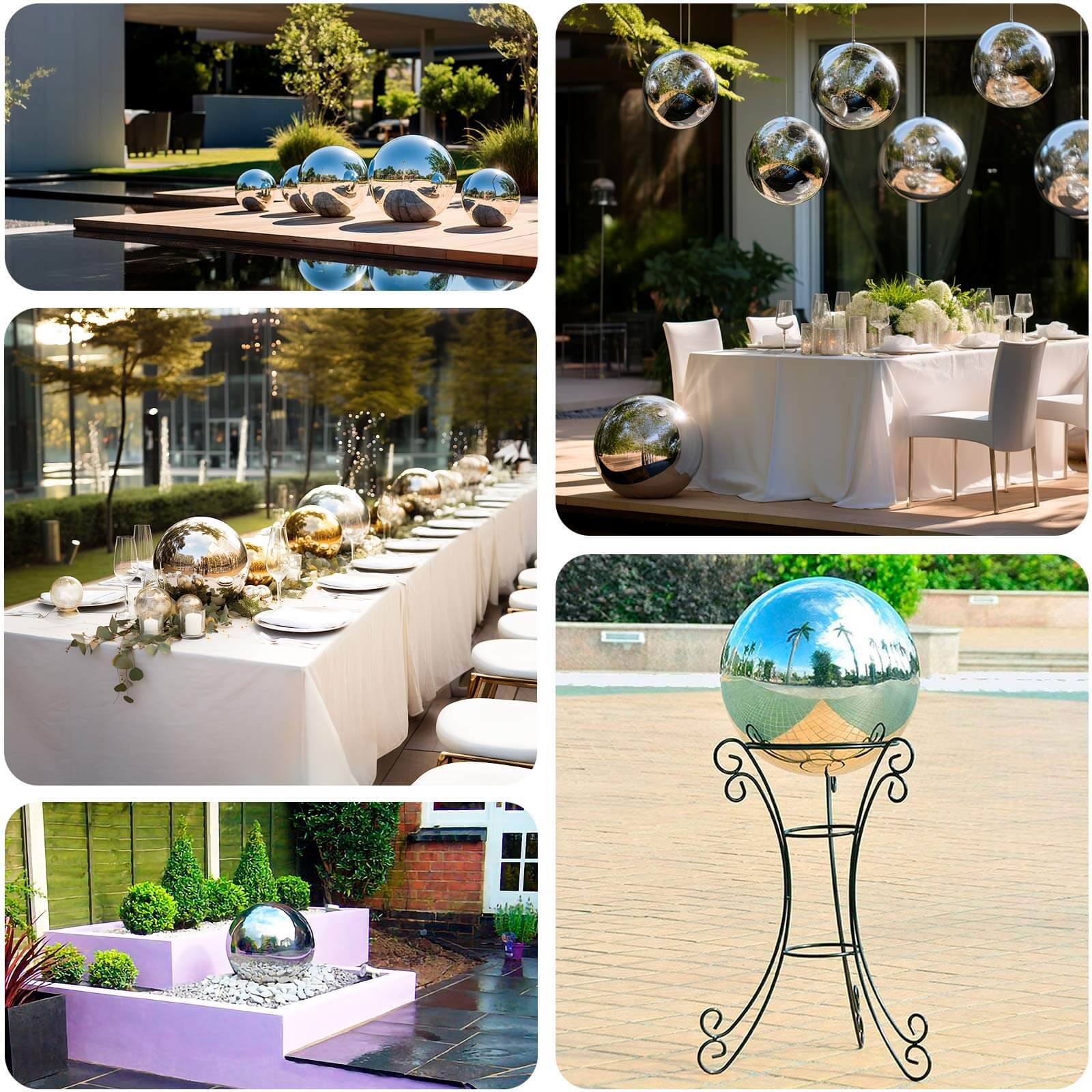 Silver Stainless Steel Gazing Globe Mirror Ball, Reflective Shiny Hollow Garden Sphere - 22