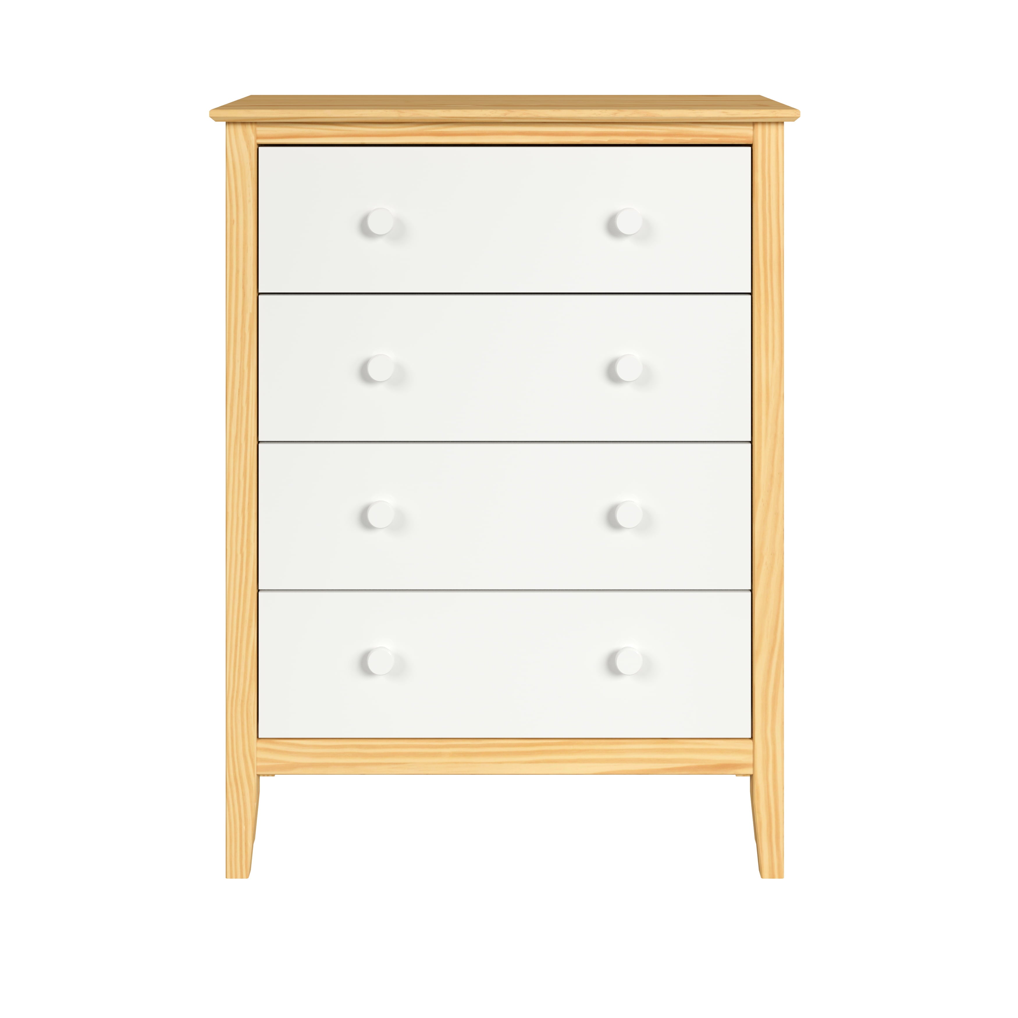 Adeptus Solid Wood Easy Pieces Four Drawer Dresser Natural White Front, White and Natural Knobs