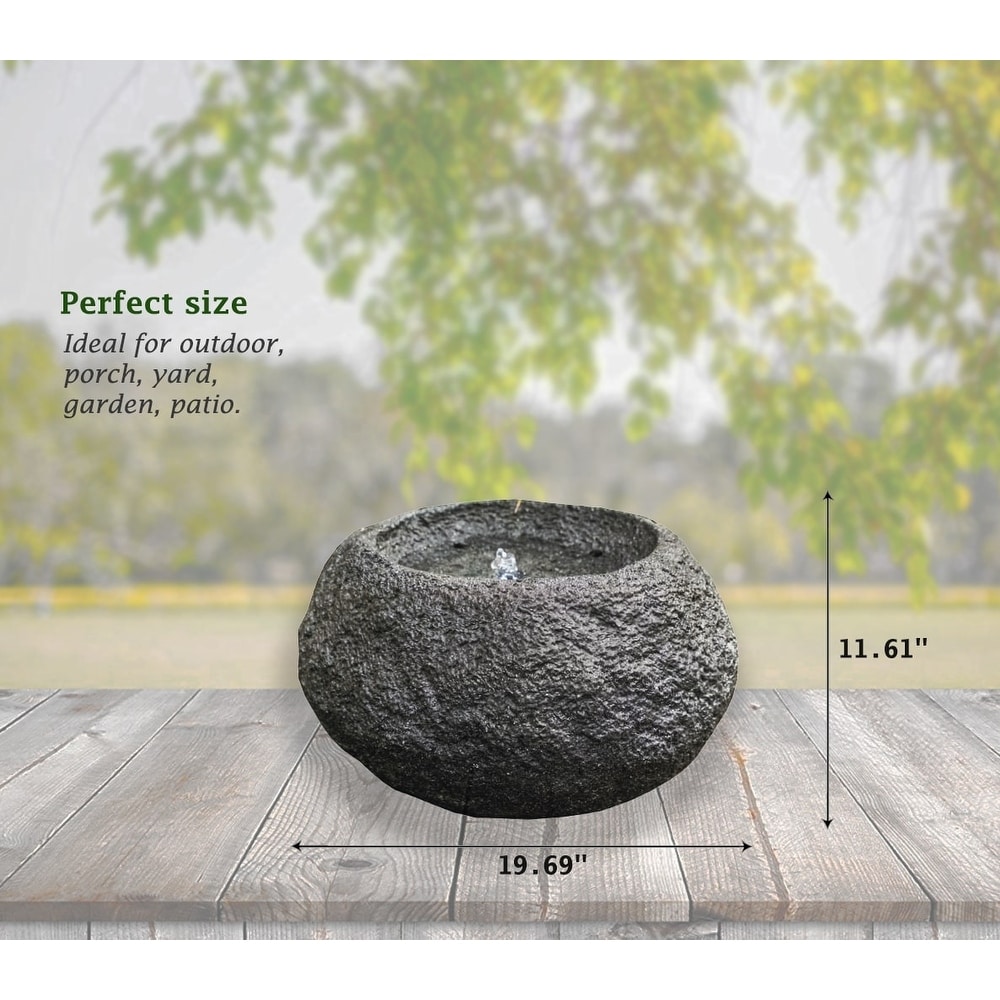 XBrand Round Sphere Stone Textured Tabletop Water Fountain  11.6 Inch Tall  Grey