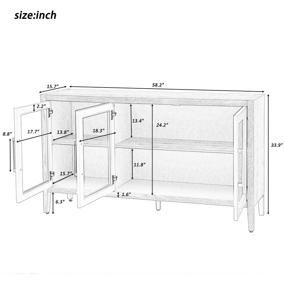 Three Glass Door Wood Storage Cabinet with Adjustable Shelf