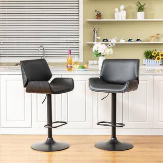 Glitzhome Mid-century Black Modern Adjustable Height Swivel Bar Stool (Set of 2) 2000900007