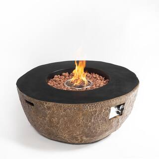 Runesay 42 in. Outdoor Concrete Gas Fire Pit Bowl Brown Faux Stone Large Fire Pit Table PropaneLiquefied Petroleum Gas LARFIRPITTAB