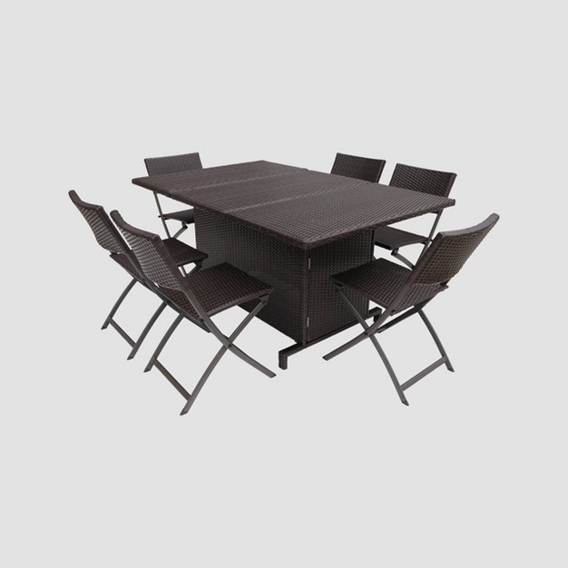 Maldives 7pc Foldable Wicker Dining Set Brown Christopher Knight Home