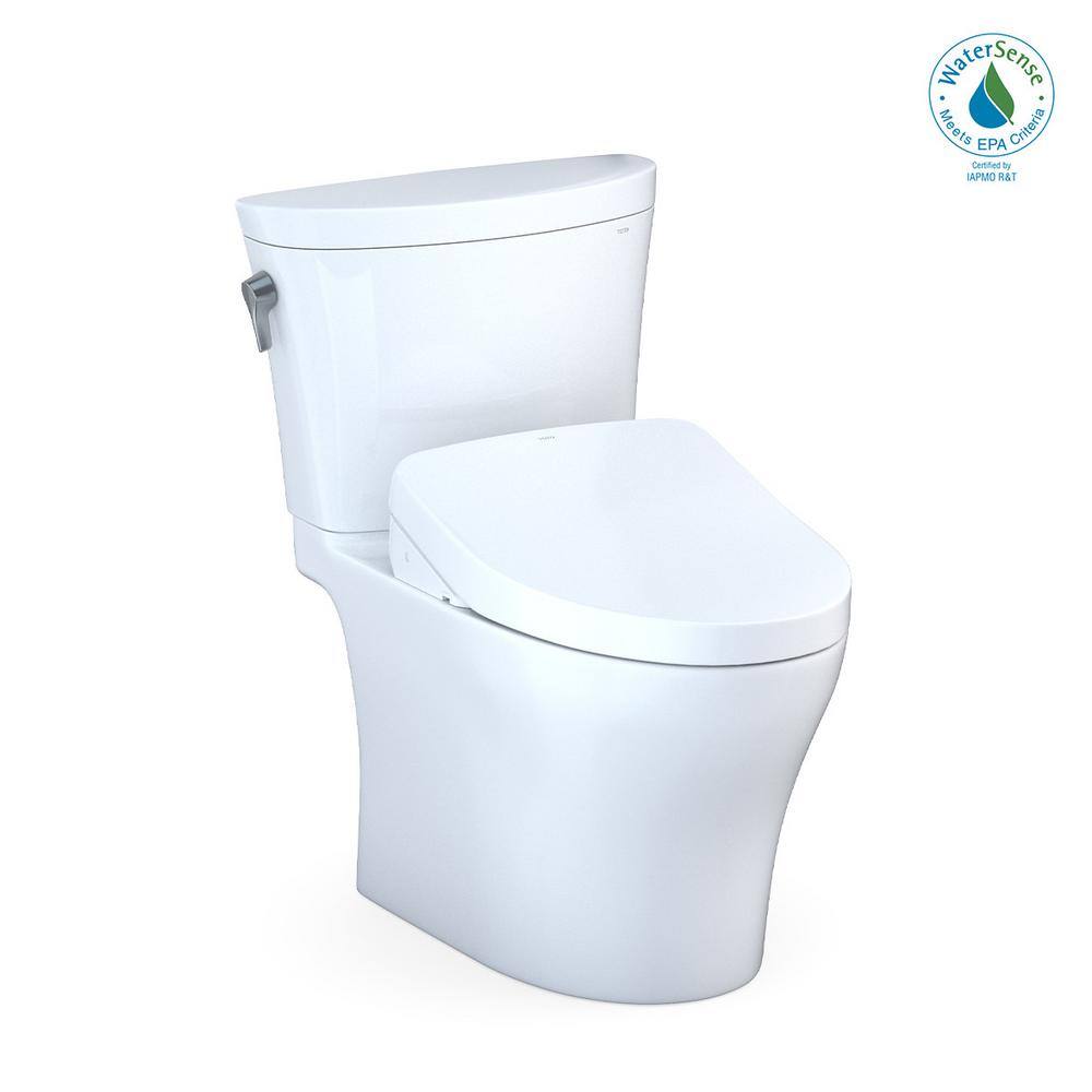 TOTO Aquia IV Arc 2-Piece 0.91.28 GPF Dual Flush Elongated Comfort Height Toilet in Cotton White S500E Washlet Seat Included MW4483046CEMFGN#01