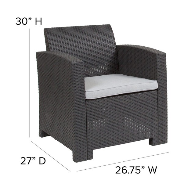 Flash Furniture Faux Rattan Chair With All weather Cushion