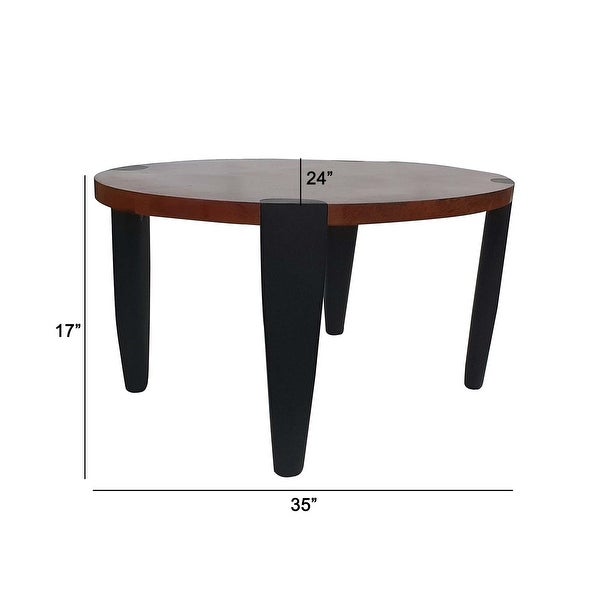 Max 35 Inch Oval Top Coffee Table， Mango Wood， Iron Frame， Brown， Black