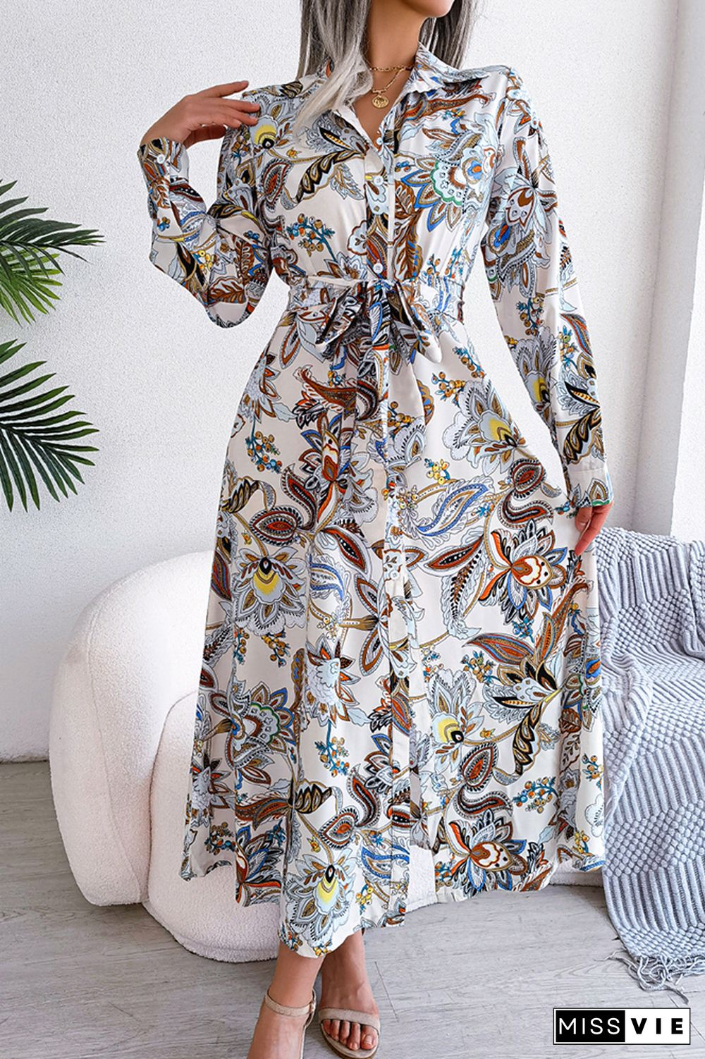 Paisley Floral Printed Button Maxi Dress