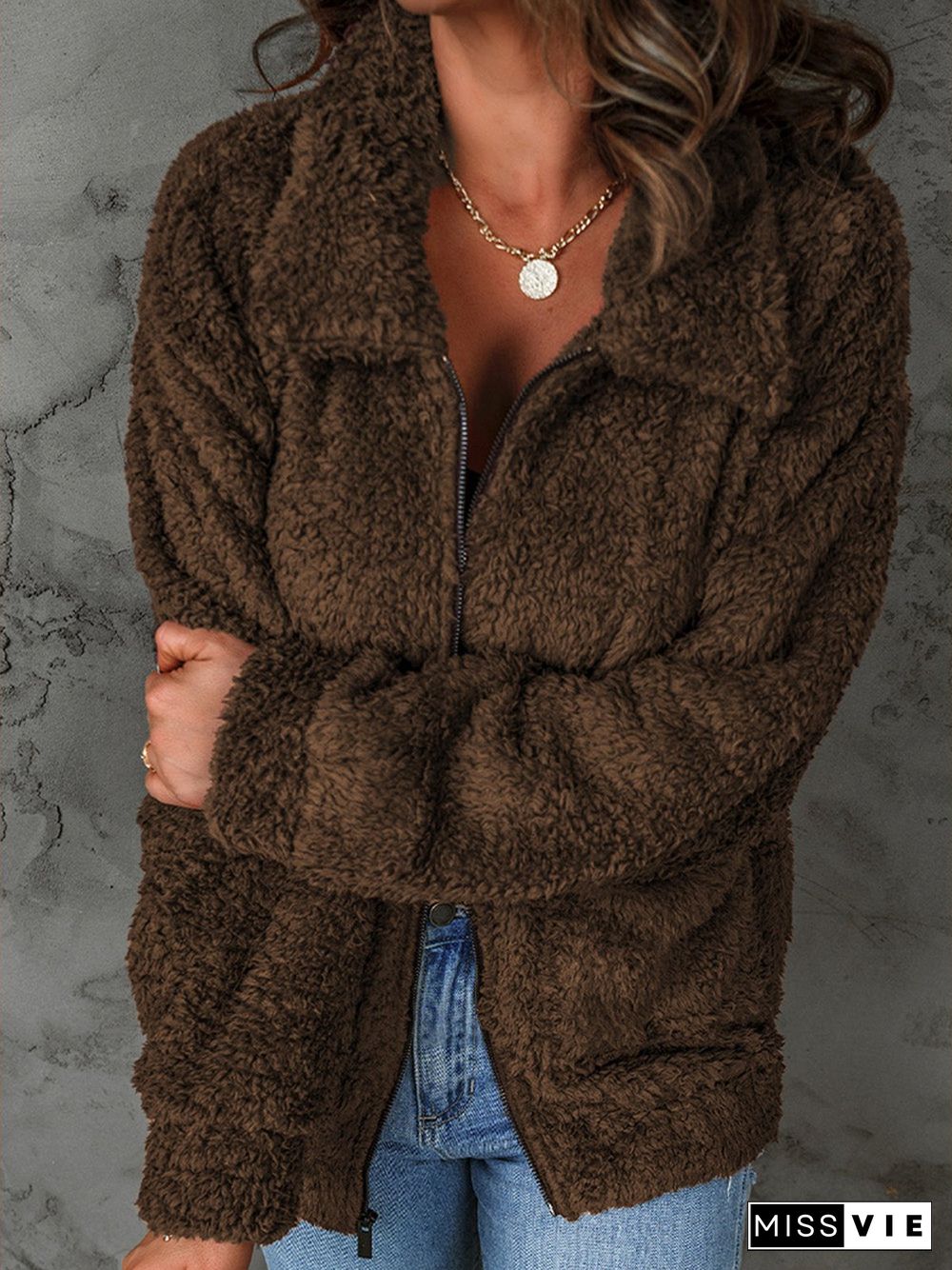 Casual Fluff/Granular Fleece Fabric Teddy Jacket