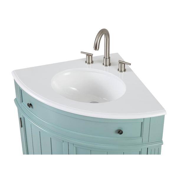 Benton Collection Thomasville 24 in. W x 24 in D. x 34.5 in. H Corner Bath Vanity in light blue with White Marble Top and porcelain Sink ZK-47544BU