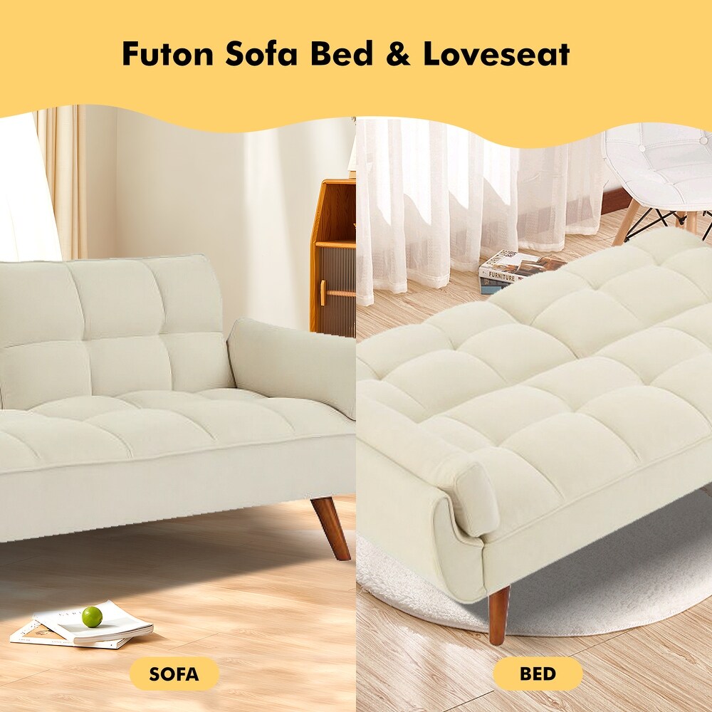75.39 IN. Futon Sofa Bed  Convertible Upholstered Couch Sleeper with Reclining Sleeper Split Tufted Back