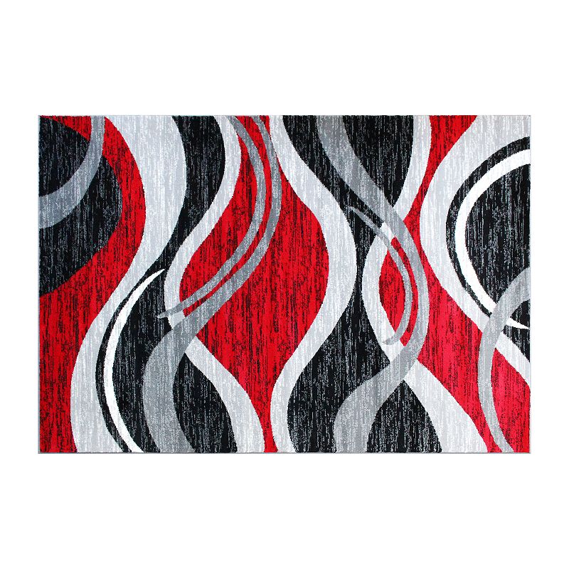 Masada Rugs Masada Rugs Stephanie Collection Area Rug with Modern Contemporary Design 1109 in Red， Gray， Black and White - 5'x7'