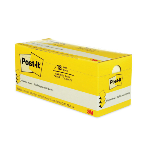 Post-it Original Canary Yellow Pop-Up Refill Cabinet Pack， 3 x 3， 90-Sheet， 18/Pack (R33018CP)