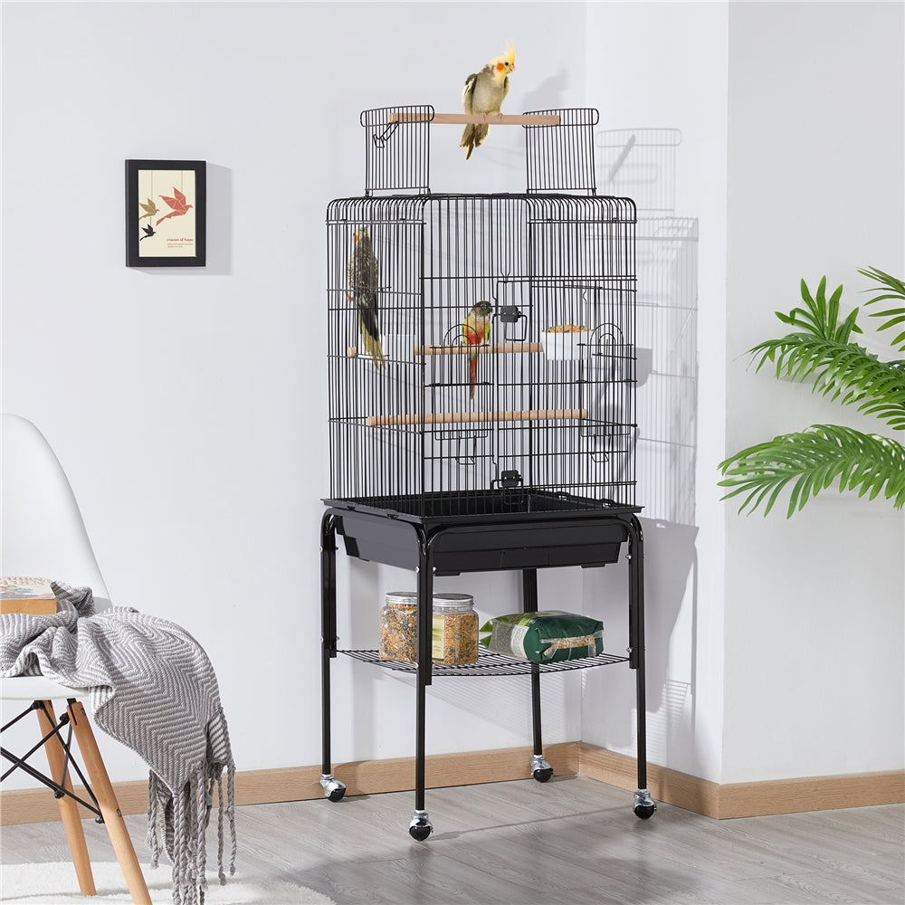 Yaheetech 47inch Metal Bird Cage w/Detachable Rolling Stand for Cockatiel Canary， Black