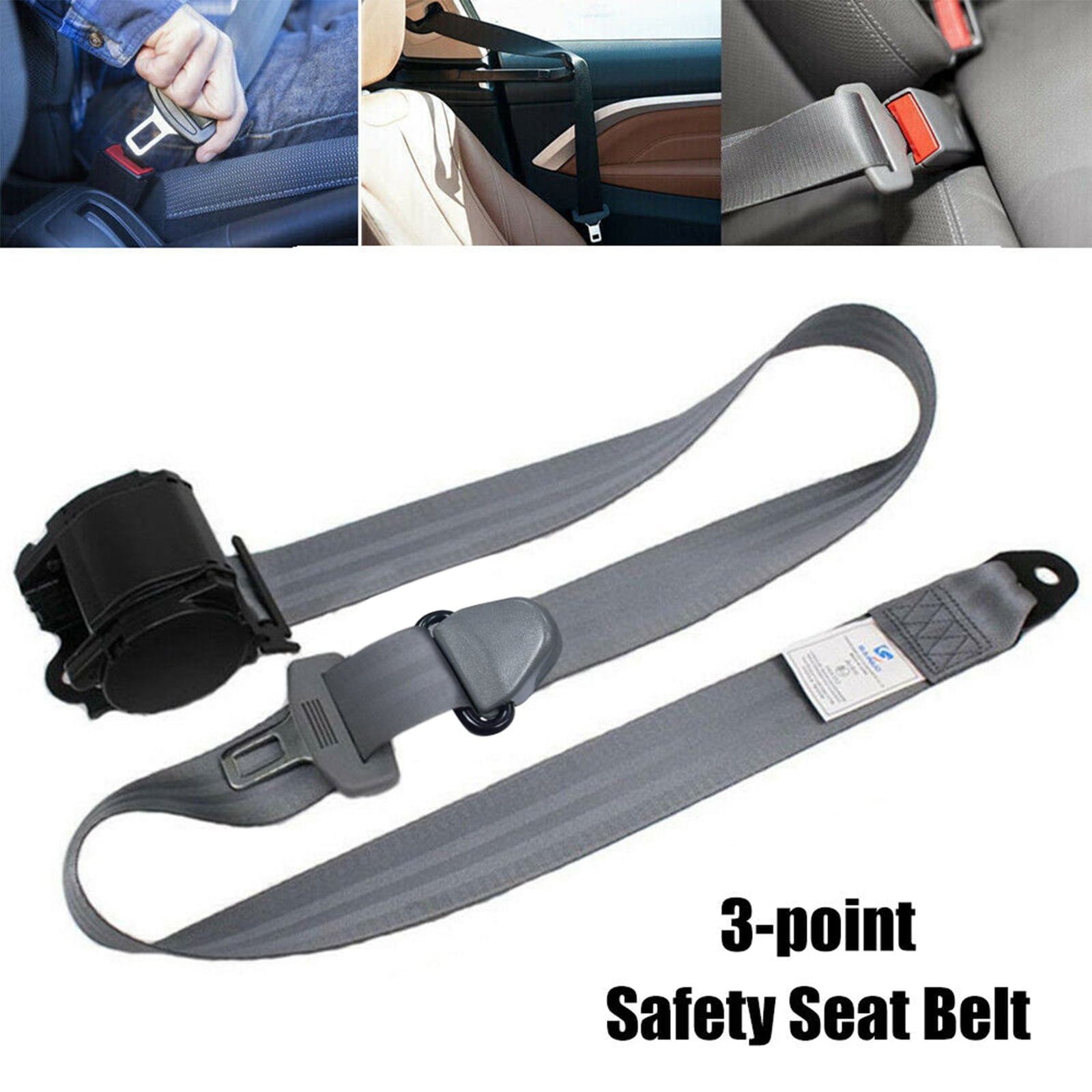 1 Set Universal Car Seat Belt 3 Point Retractable Car Safety Belt Automatic Car Front Seat Safety Belt Strap Buckle Kit Adjustable，Grey