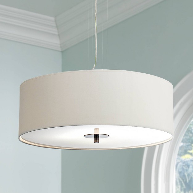 Wide Modern White Canvas Drum Shade 4 light Fixture For Dining Room House Kitchen Island