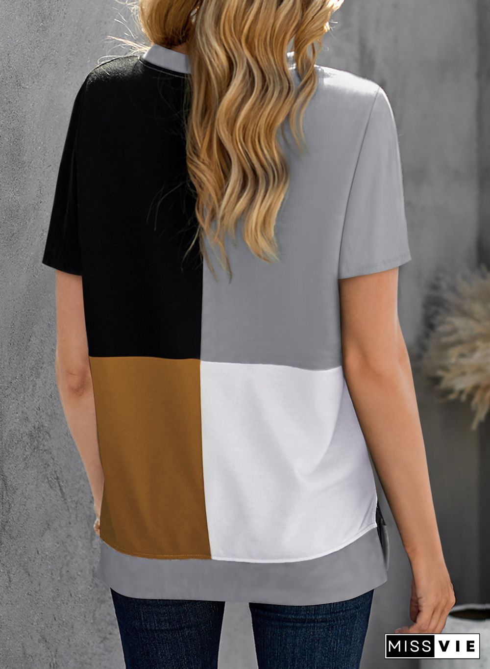 Brown Colorblock T-shirt with Slits