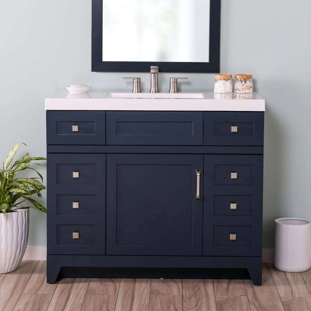 Home Decorators Collection Rosedale 42.5 in. W x 18.75 in. D Bath Vanity in Blue with Cultured Marble Vanity Top in White with Integrated Sink RD42P2-BU