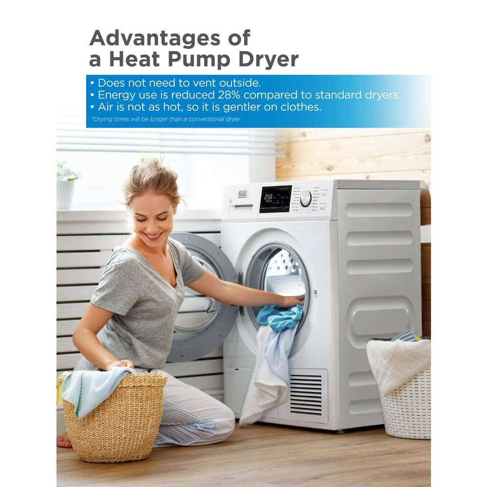 BLACK+DECKER 4.4 cu. ft. 240-Volt Ventless Electric Dryer with Heat Pump in White BDFH44M