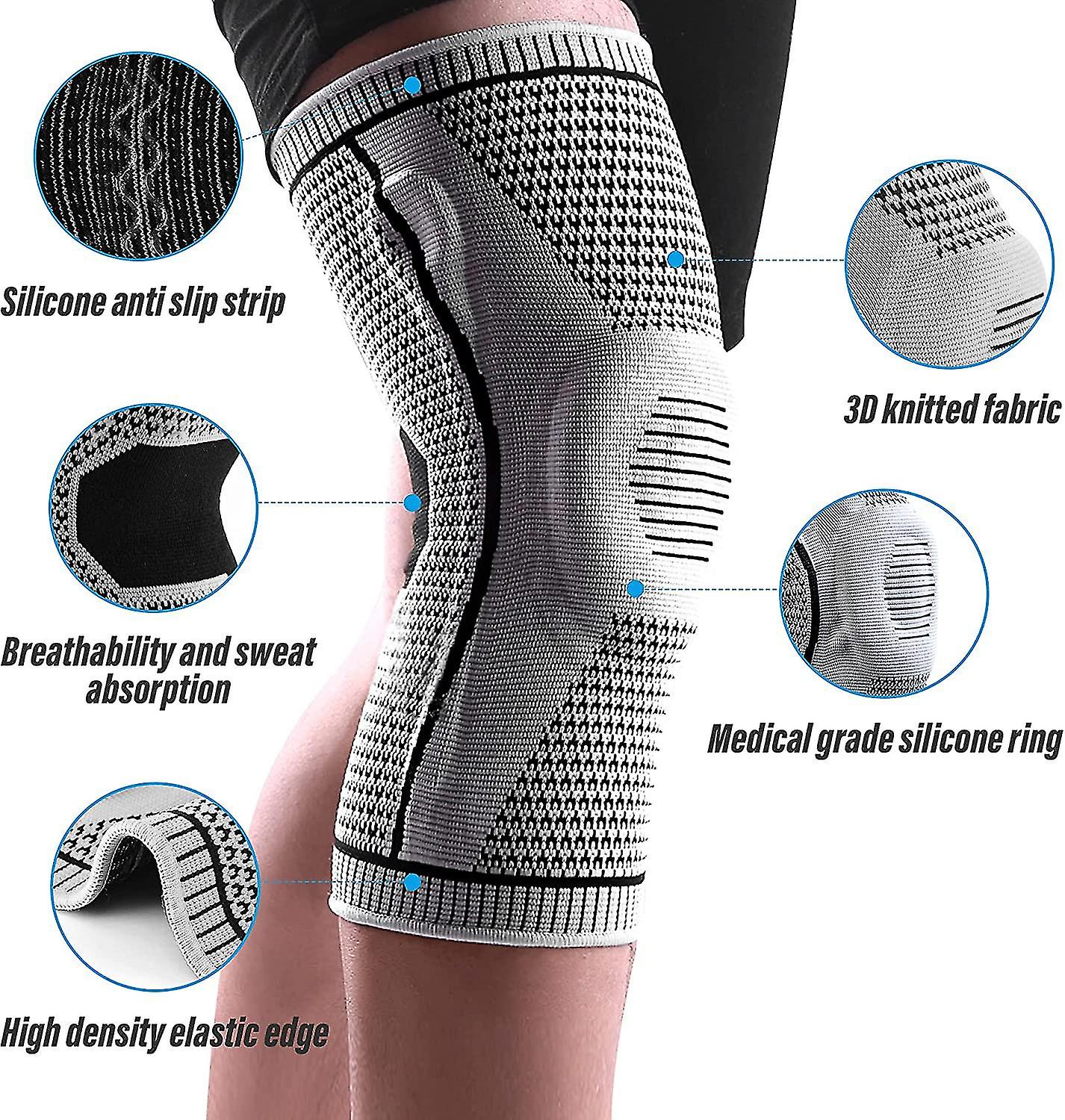 1 Pair Knee Braces For Knee Painknee Compression Sleeves With Silicone Gel Spring Supportmedical Grade Knee Patella Pads Protector For Knee Pain Arthr