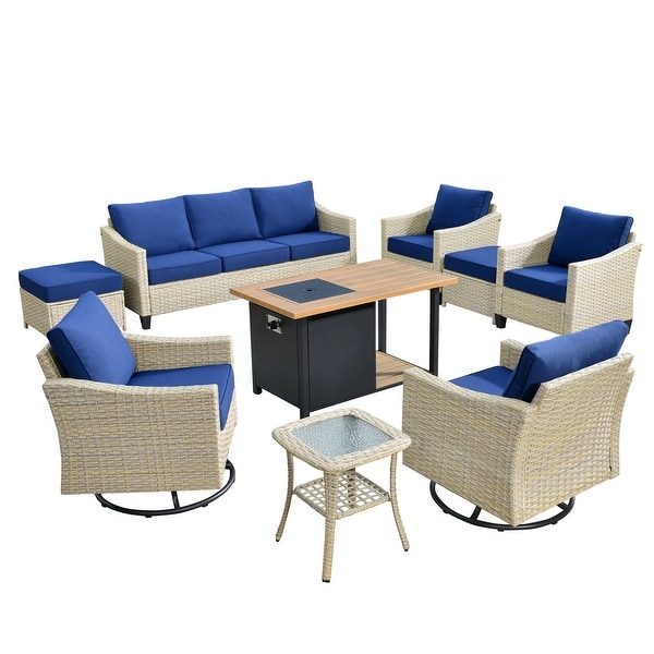 XIZZI Outdoor Furniture 9Piece Wicker Conversation Set with Fire Pit