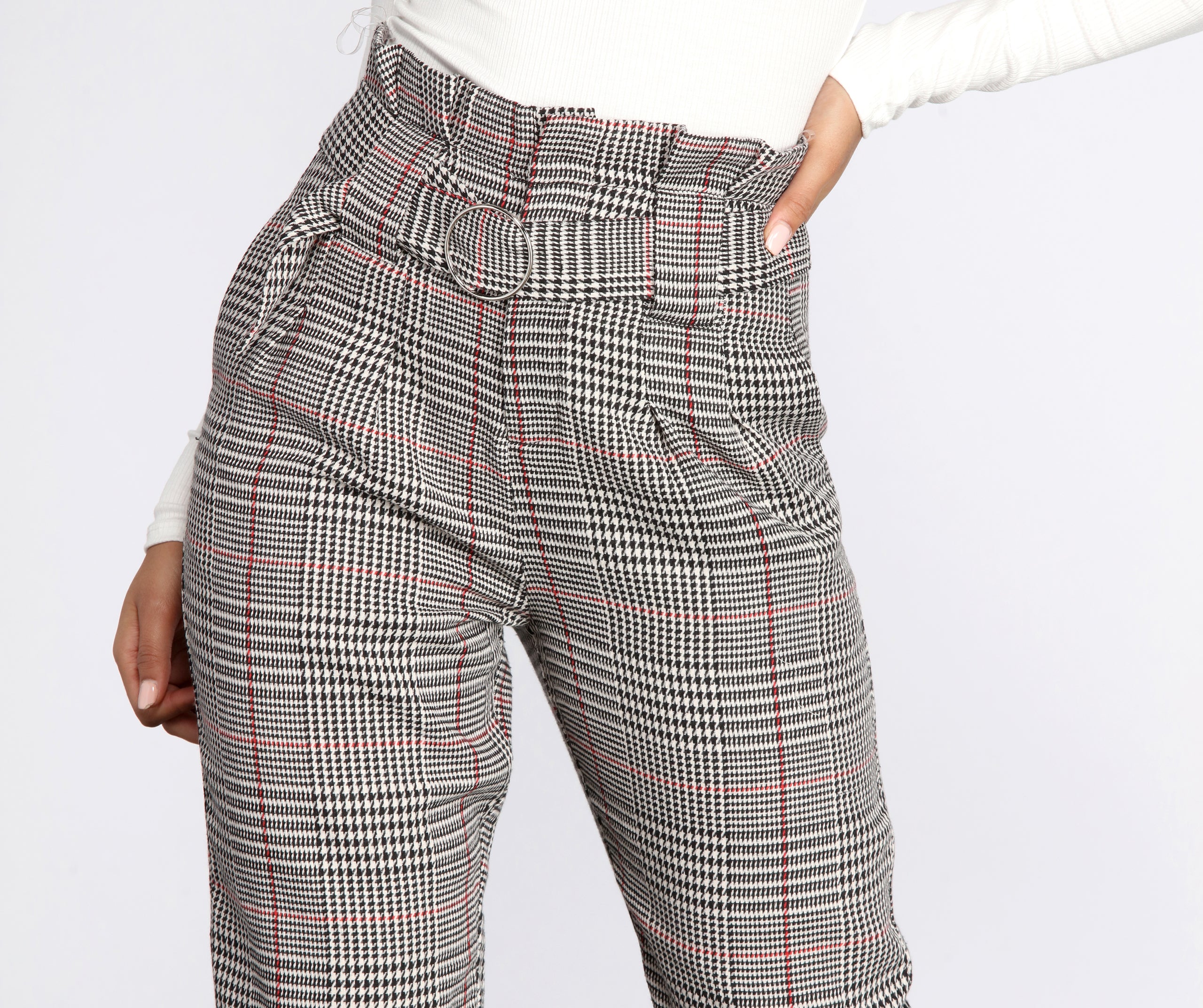 Glen Check Paper Bag Belted Pants