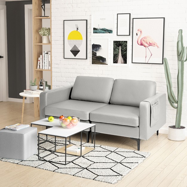 Costway Modern Loveseat Leathaire Fabric 2 seat Sofa Couch W Side Storage Pocket