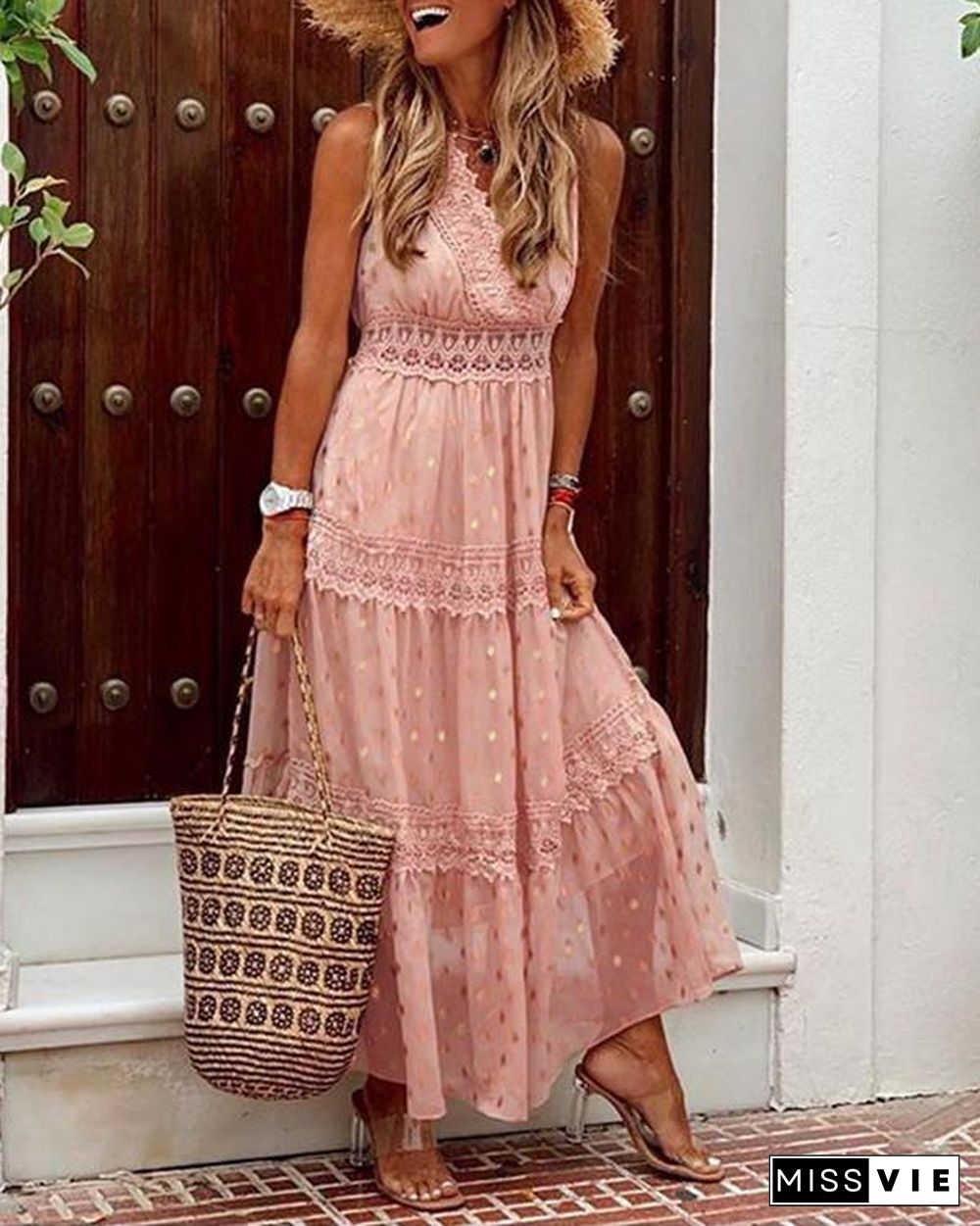 Sleeveless Lace A-line Casual/Vacation Maxi Dresses