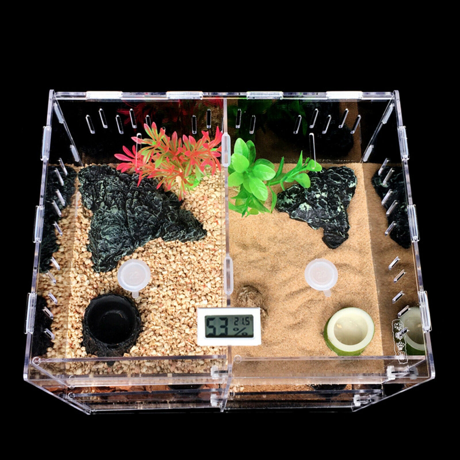 OUKANING 4 Grid Acrylic Pet Reptile Cage Enclosure Feeding Breeding Tank Lizard Frog Tank