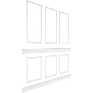 Ekena Millwork 94 12 in. (Adjustable 108 in. to 132 in.) 70 sq. ft. Polyurethane Ashford Square Panel Stacked Wall Wainscot Kit Primed WPKUST012P108