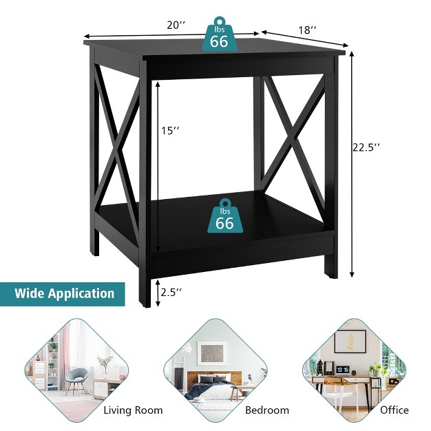 Costway Side Table 2 Tie Coffee Tea End Table Wooden Nightstands Storage Shelf White black espresso