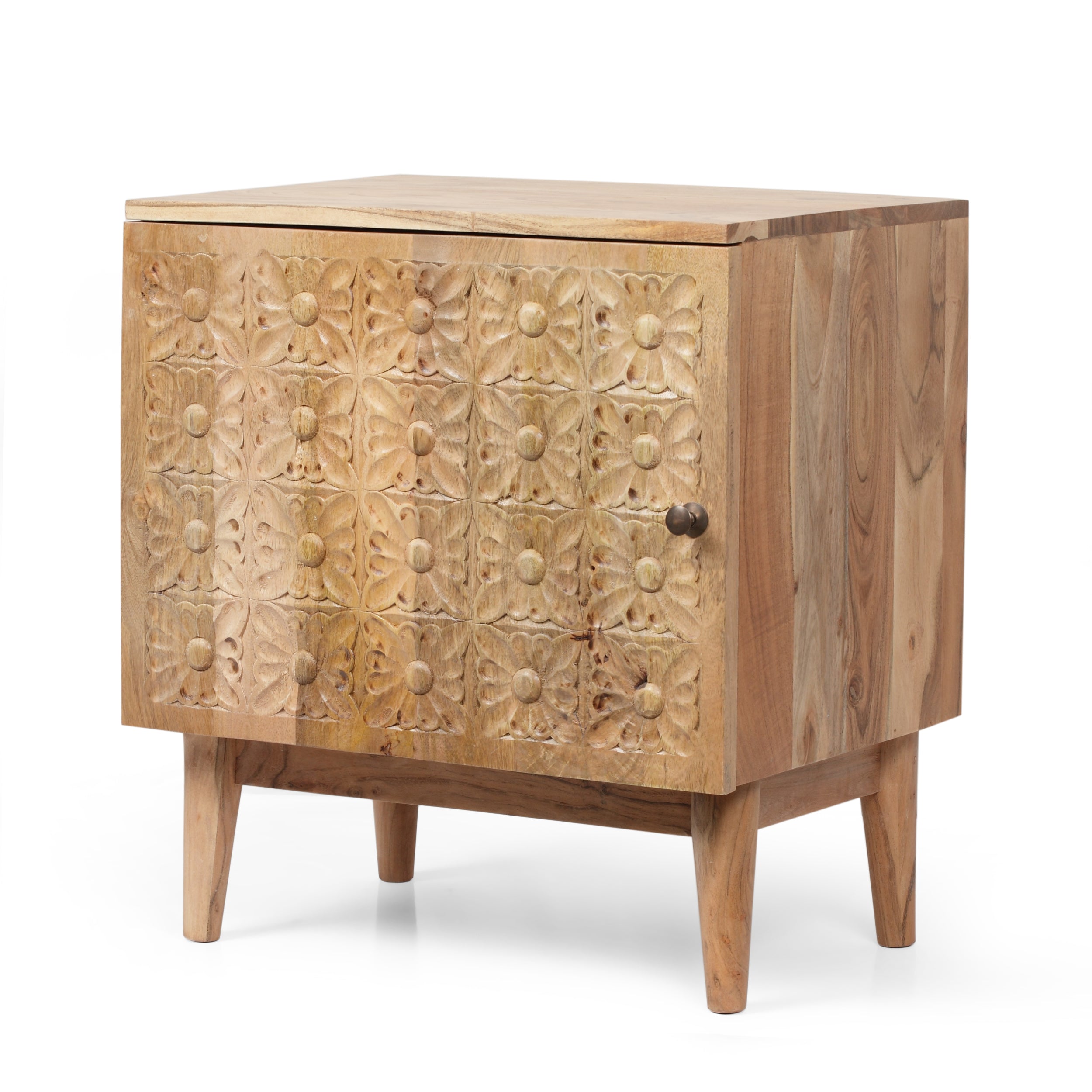 Dahlia Boho Handcrafted Acacia Wood Nightstand, Natural