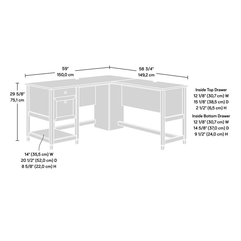 SAUDER Edge Water 59 in. L-Shaped Estate Black 2-Drawer Computer Desk with File Storage 431582